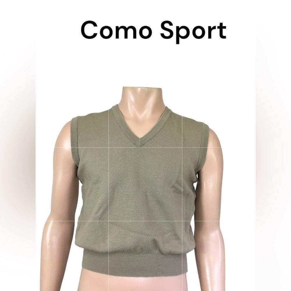 Como Sport Golf  Vintage Tan Pure Wool Made In Italy  V-Neck Knit Sweater Vest S